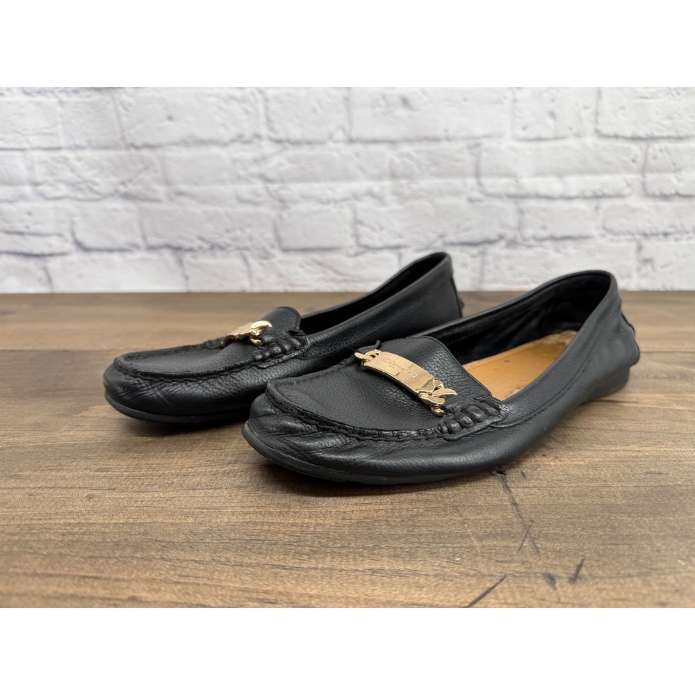 Coach Olive Black Leather Loafers Gold Driving Loafers Size 9B Old Money Classic